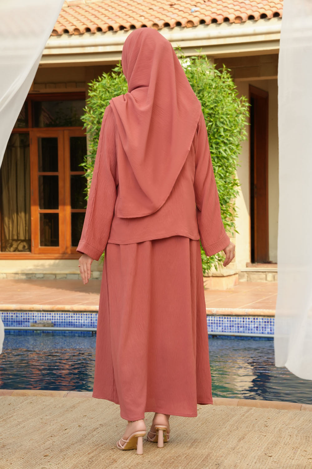 Coral Pink 2PC Abaya
