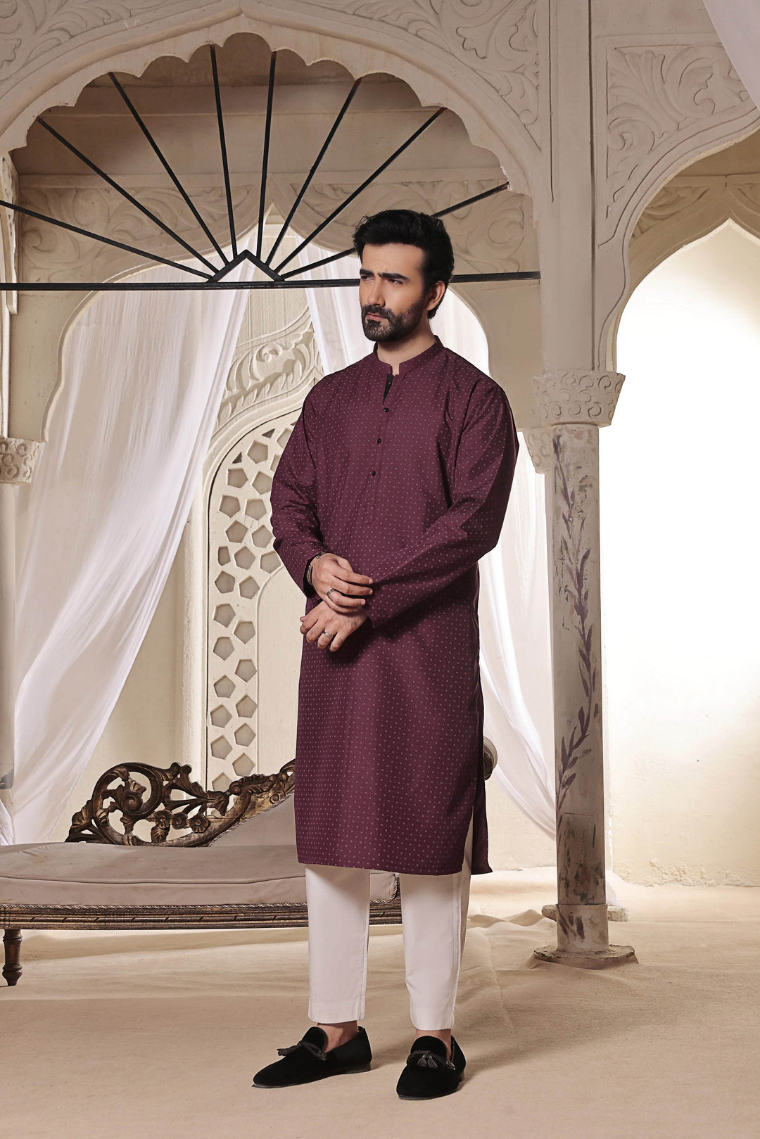 Maroon Printed Kurta | ADKR-020 - Al-Deebaj