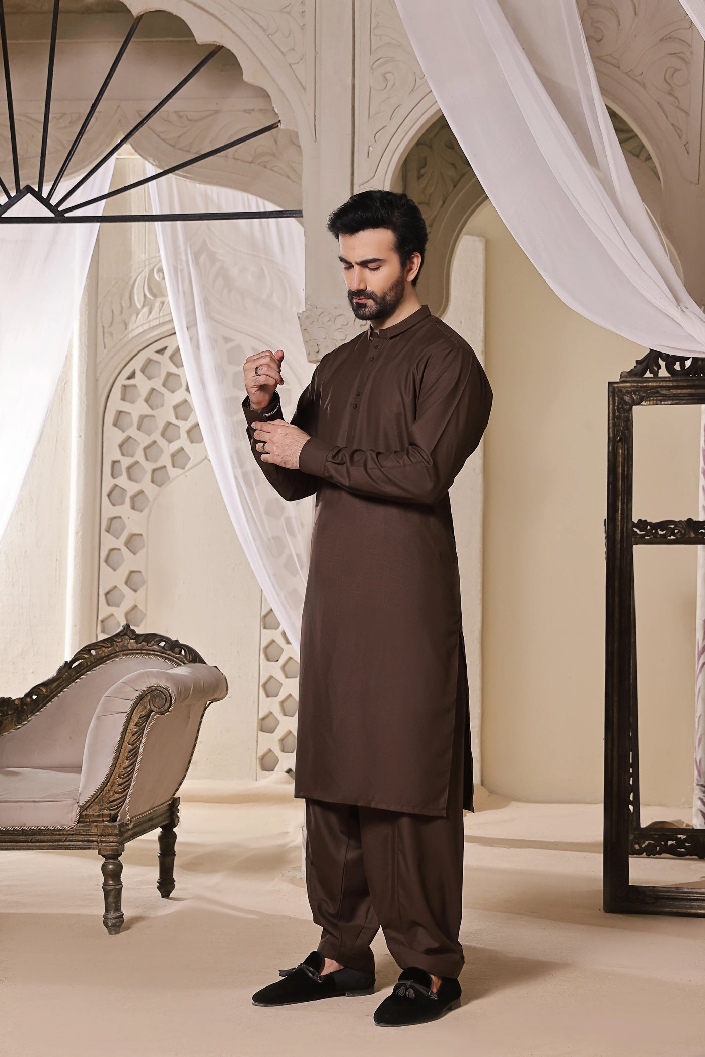 Dark Brown Blended Kameez Shalwar | ADKS-071 - Al-Deebaj