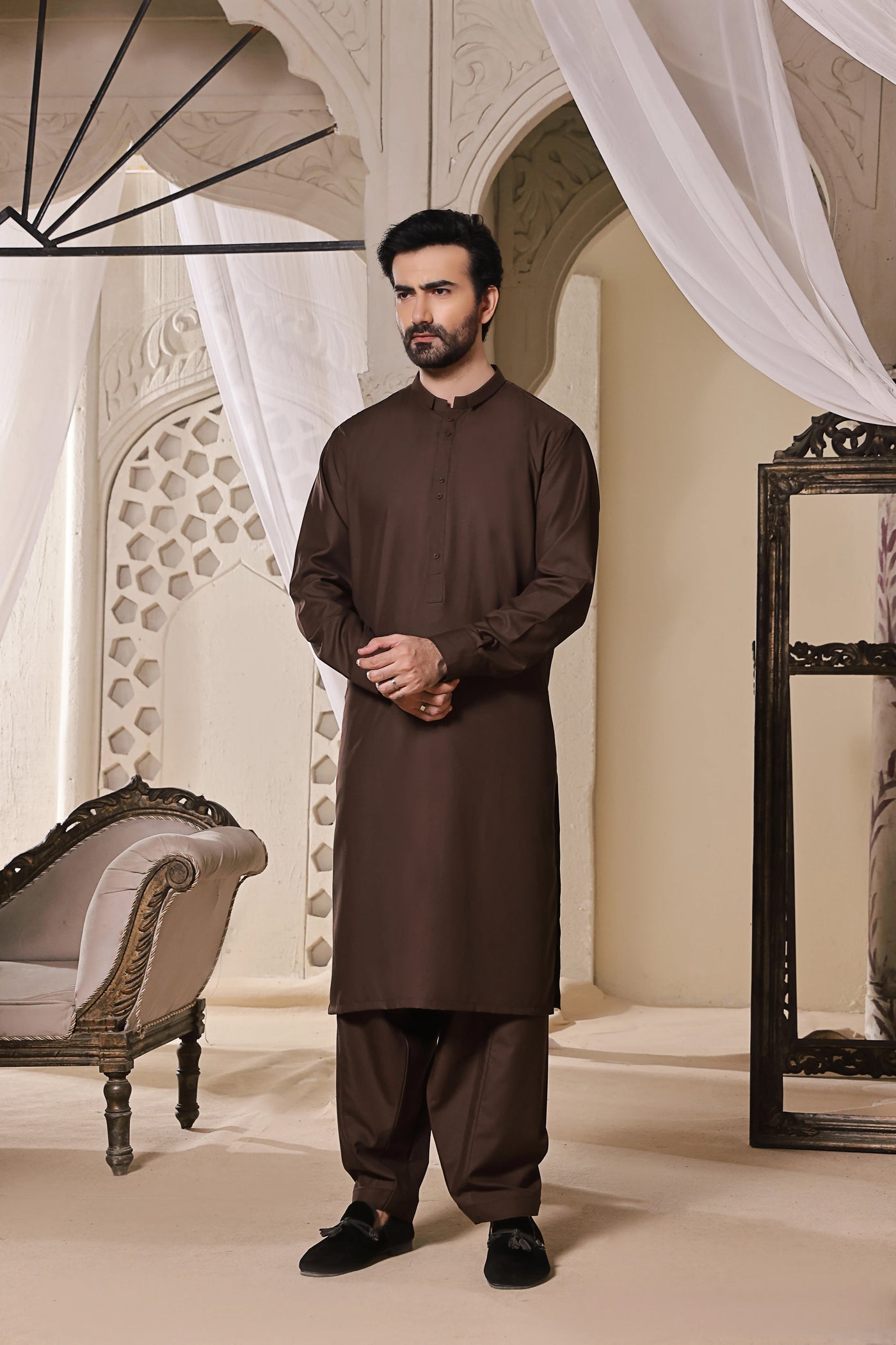 Dark Brown Blended Kameez Shalwar | ADKS-071 - Al-Deebaj