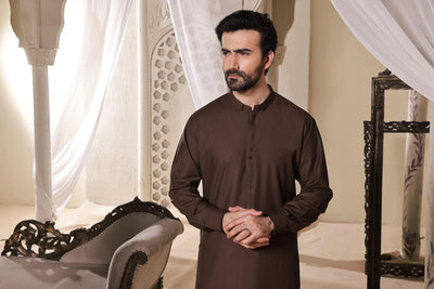 Dark Brown Blended Kameez Shalwar | ADKS-071 - Al-Deebaj