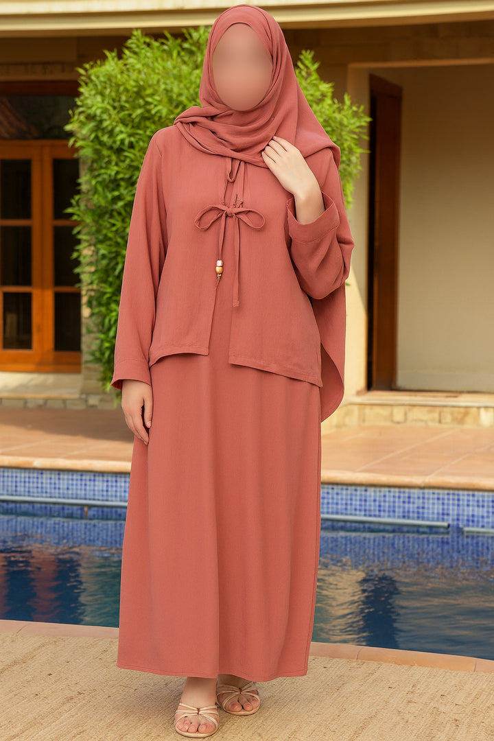 Coral Pink 2PC Abaya