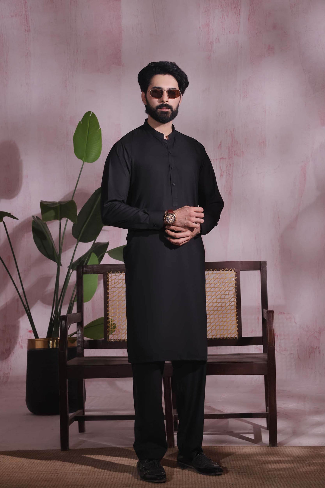 Black Self Kurta Pajama | KP-031 - Al-Deebaj
