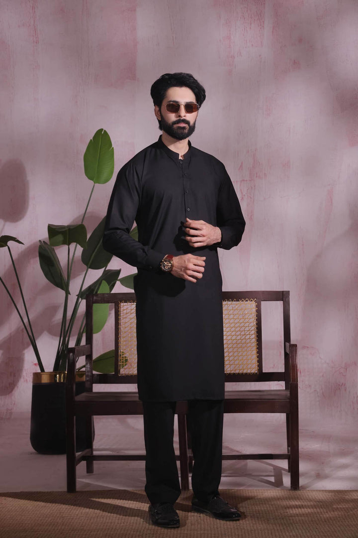 Black Self Kurta Pajama | KP-031 - Al-Deebaj