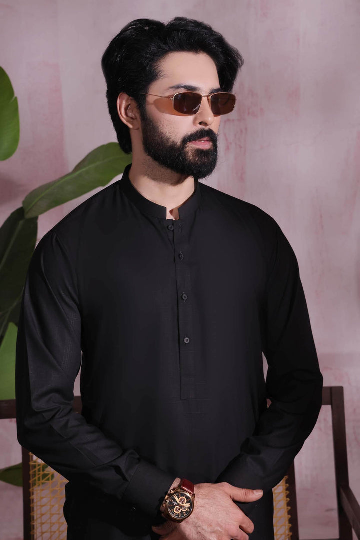 Black Self Kurta Pajama | KP-031 - Al-Deebaj