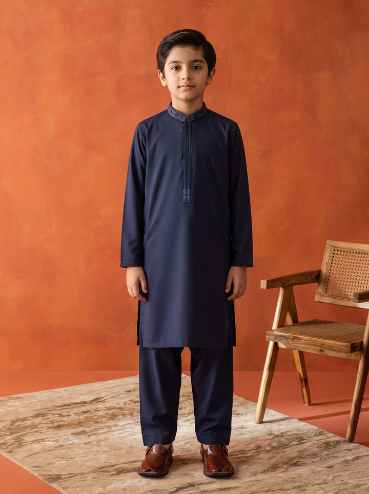 Embroidered Navy Kids Kurta Shalwar | KDS-45