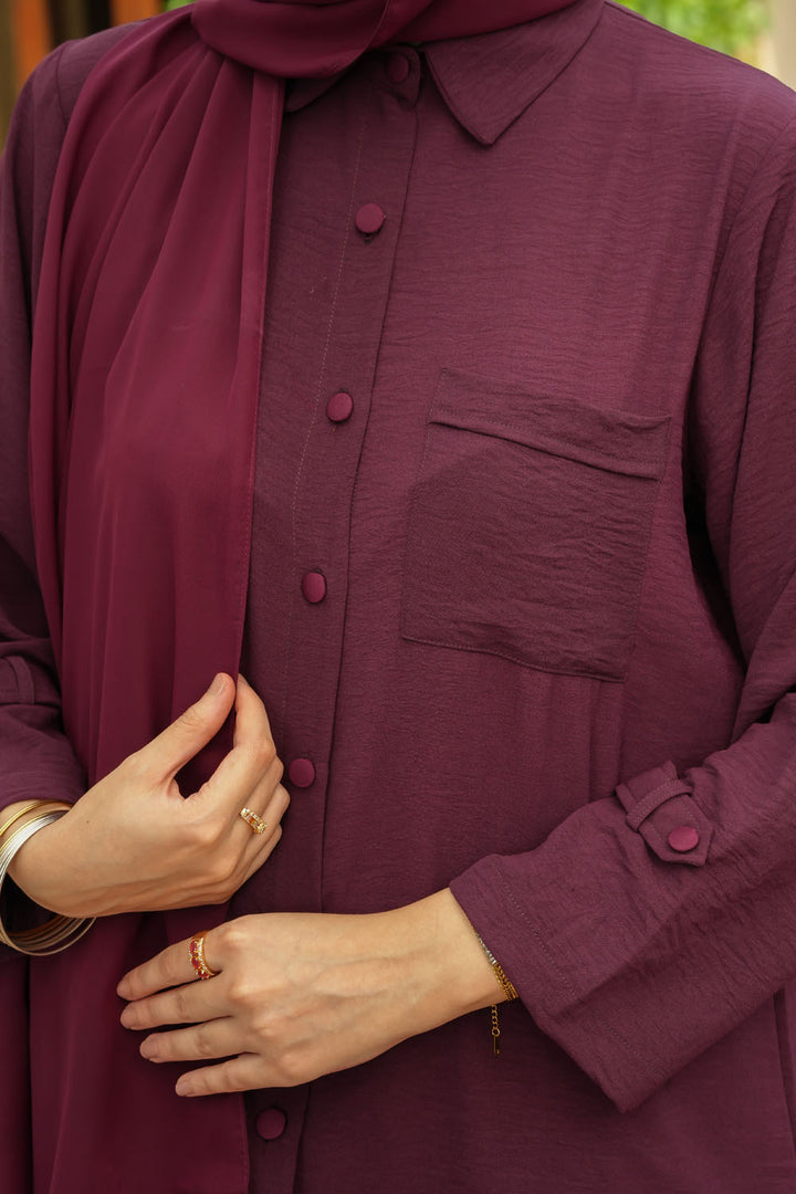 Maroon Buttoned Co-Ord Set | CS-012