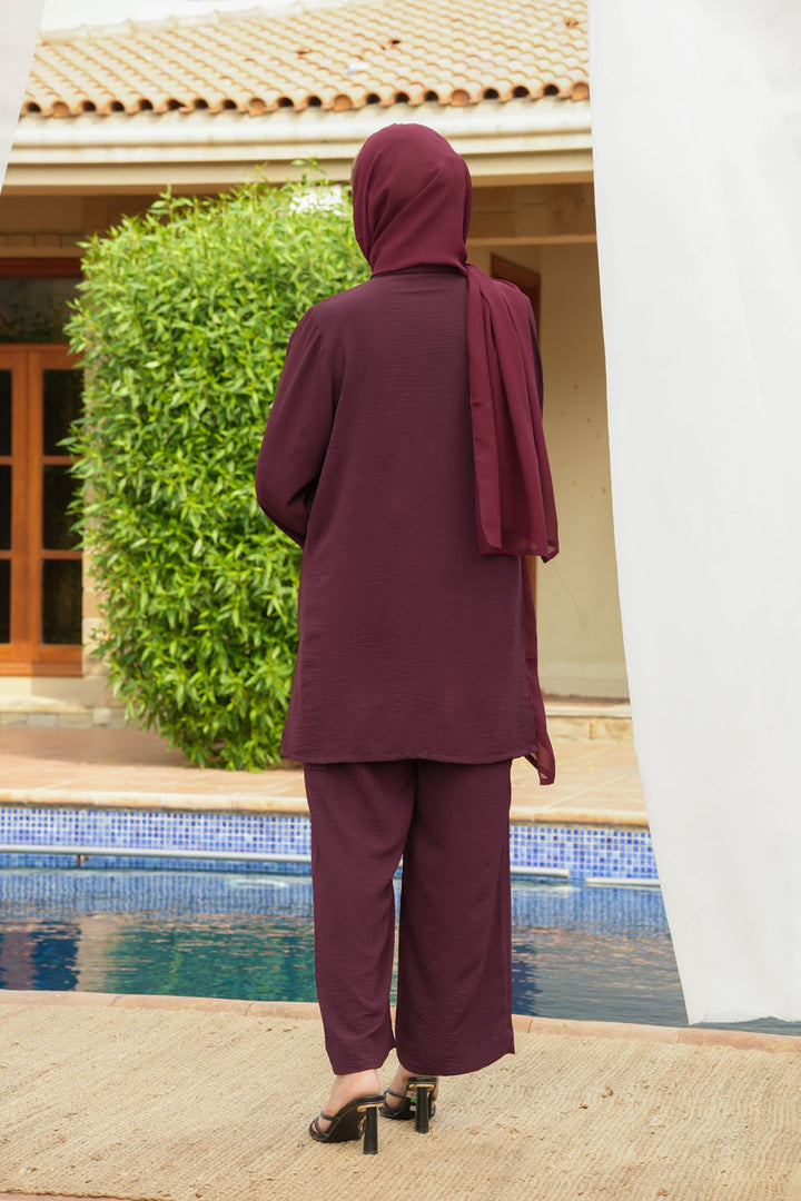 Maroon Buttoned Co-Ord Set | CS-012