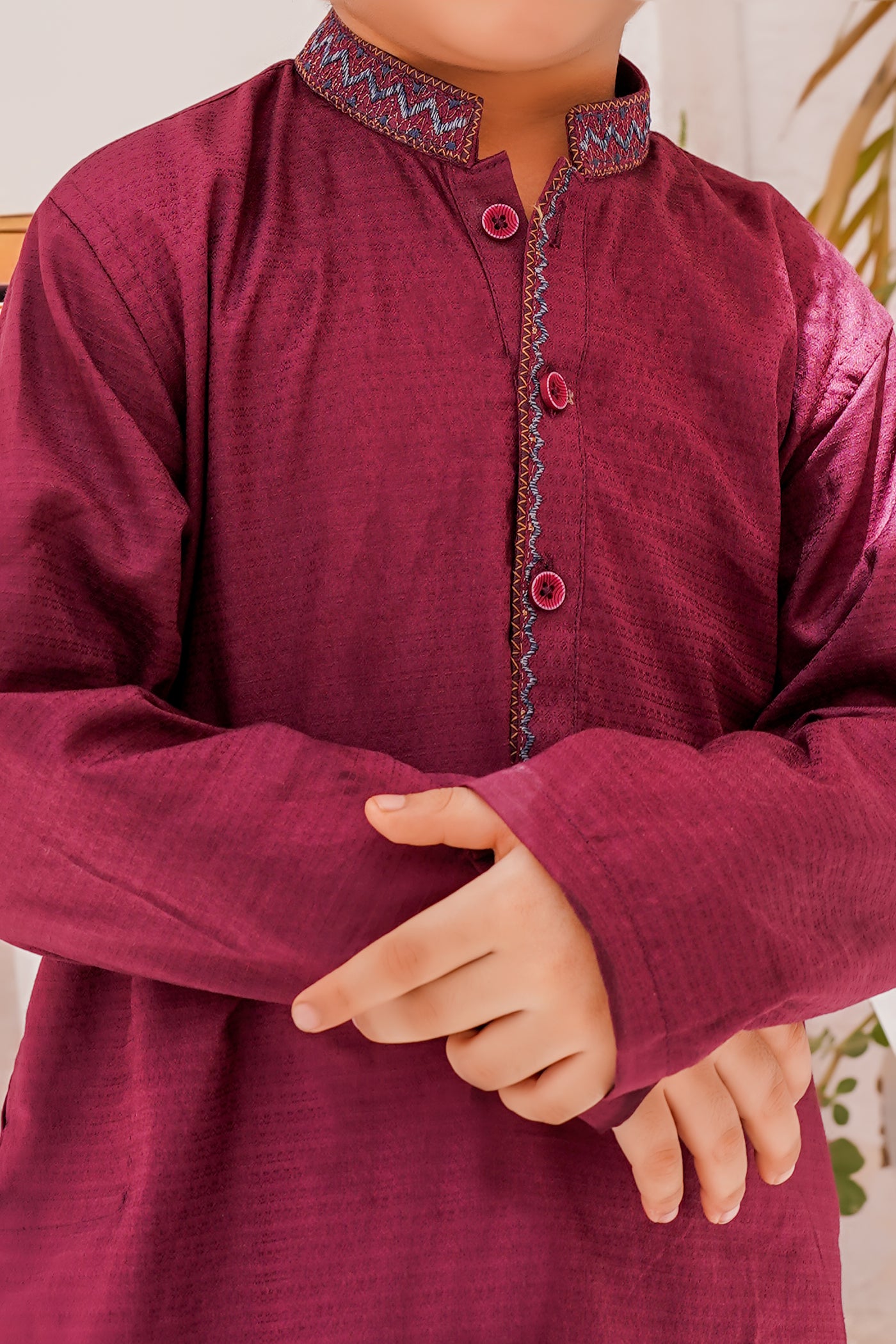 Maroon Dobby Kids Kurta | ADKRS-015 - Al-Deebaj