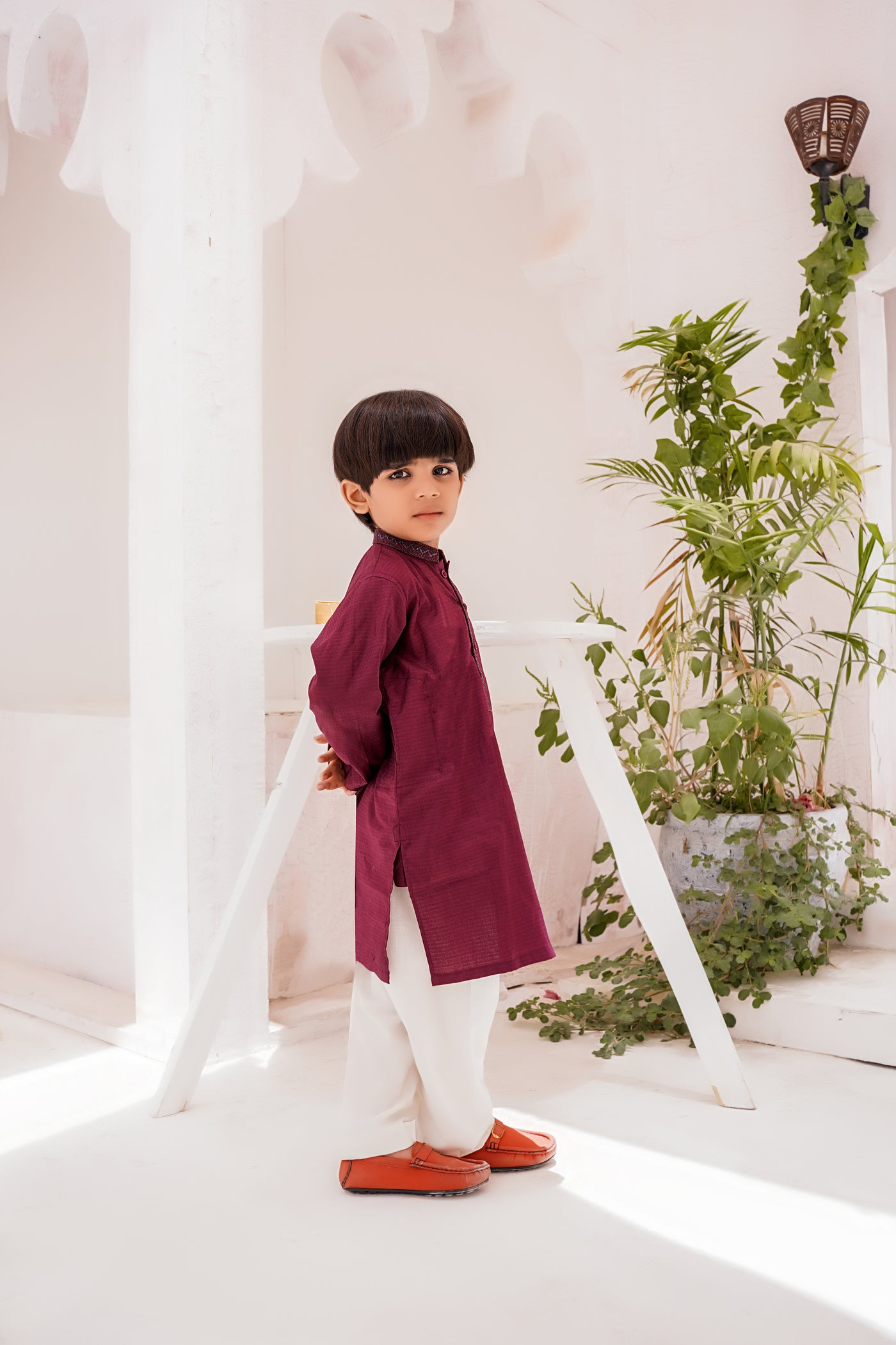 Maroon Dobby Kids Kurta | ADKRS-015 - Al-Deebaj