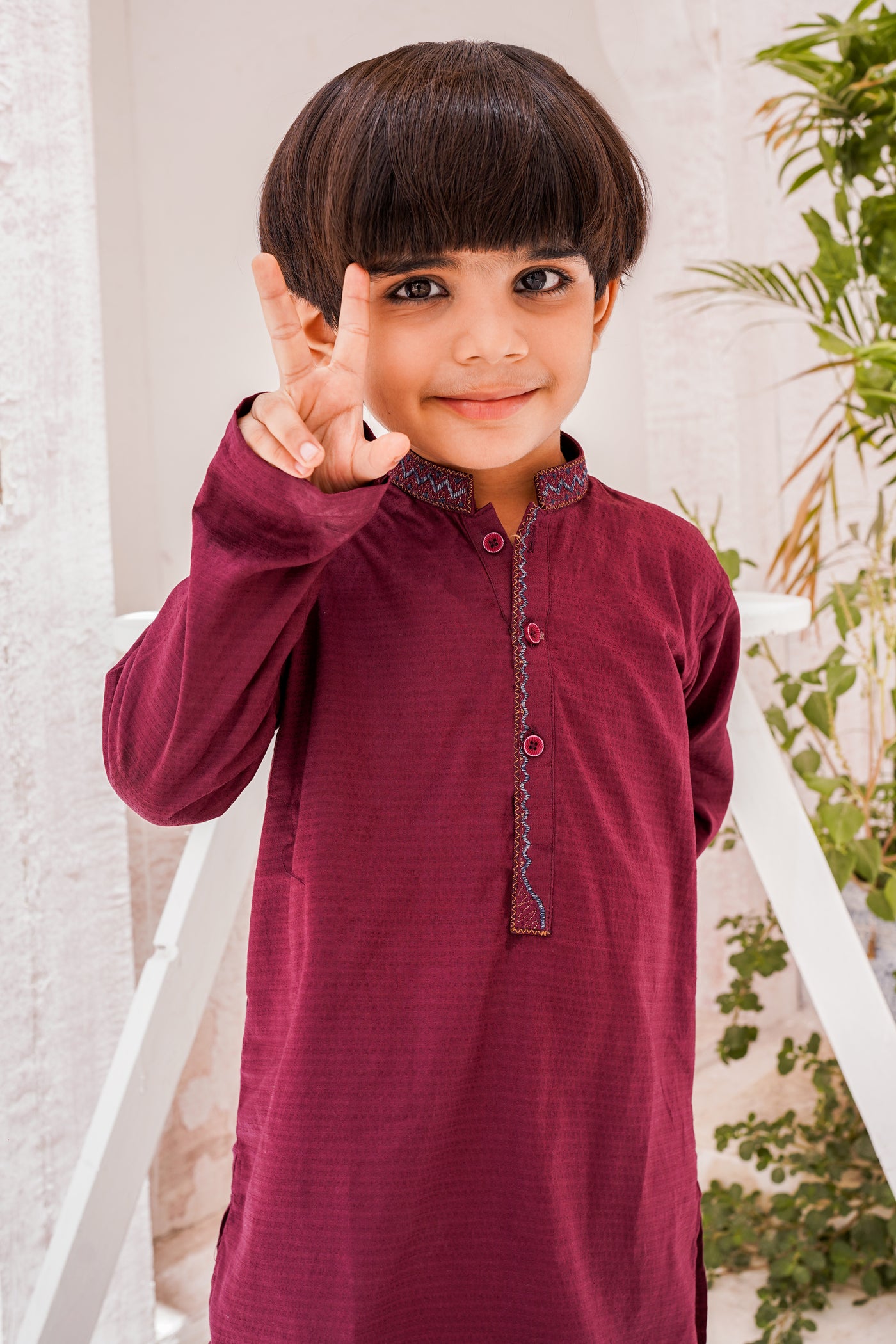 Maroon Dobby Kids Kurta | ADKRS-015 - Al-Deebaj