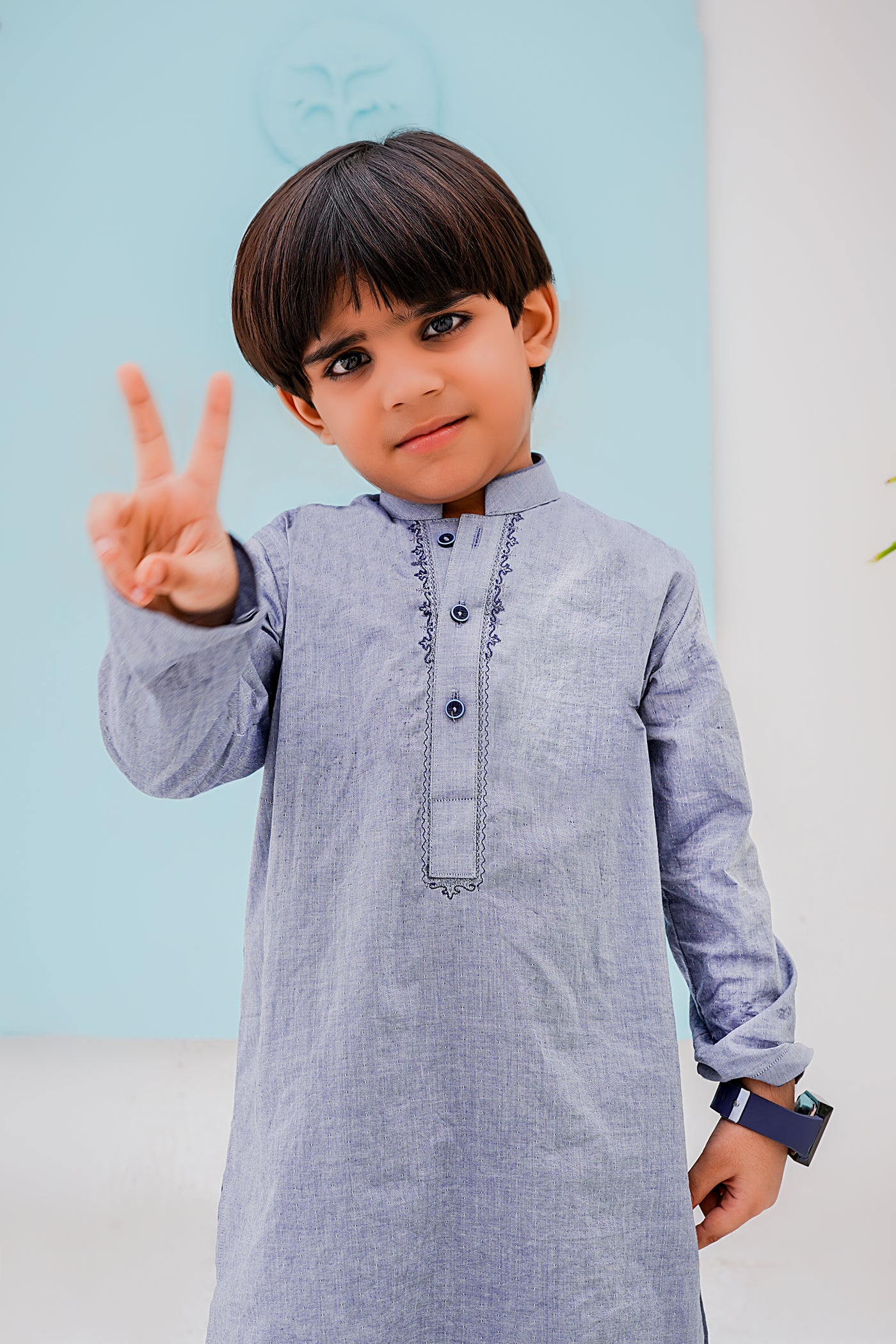 Blue Dotted Kids Kurta | ADKRS-016 - Al-Deebaj