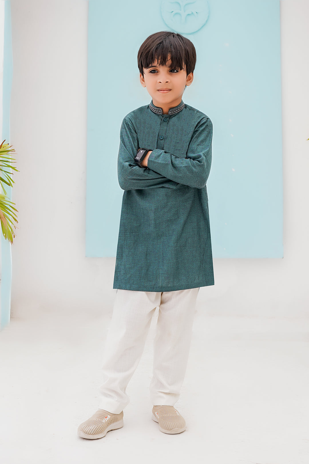 Green Self Kids Kurta | ADKRS-12 - Al-Deebaj
