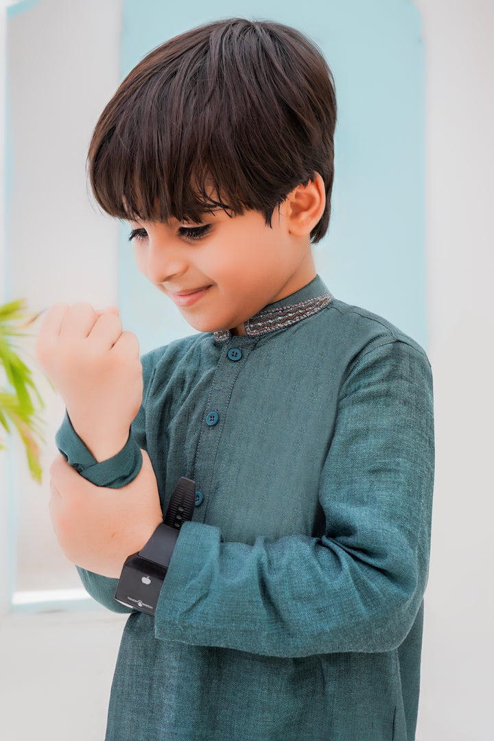Green Self Kids Kurta | ADKRS-12 - Al-Deebaj
