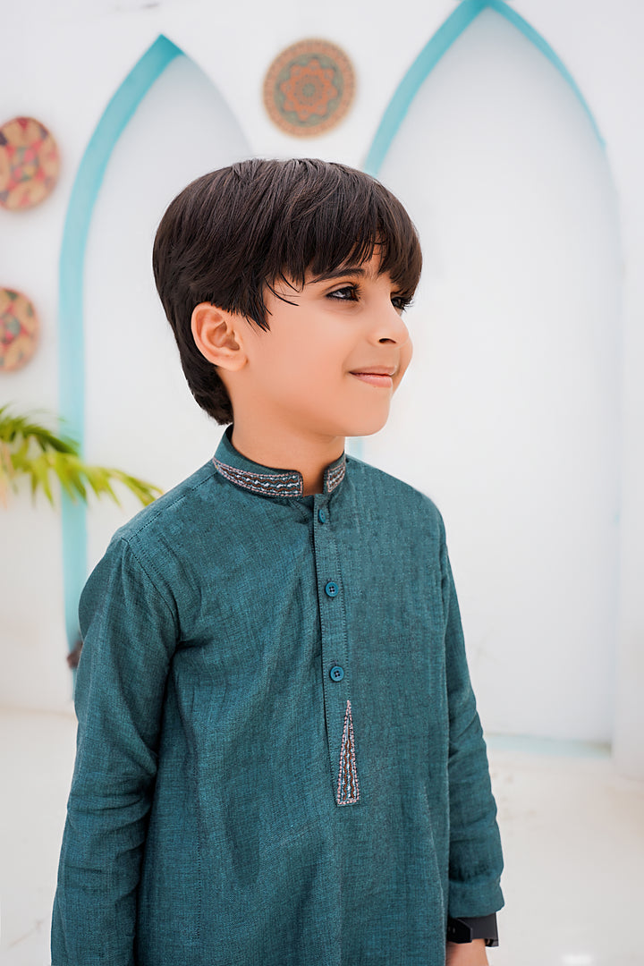 Green Self Kids Kurta | ADKRS-12 - Al-Deebaj