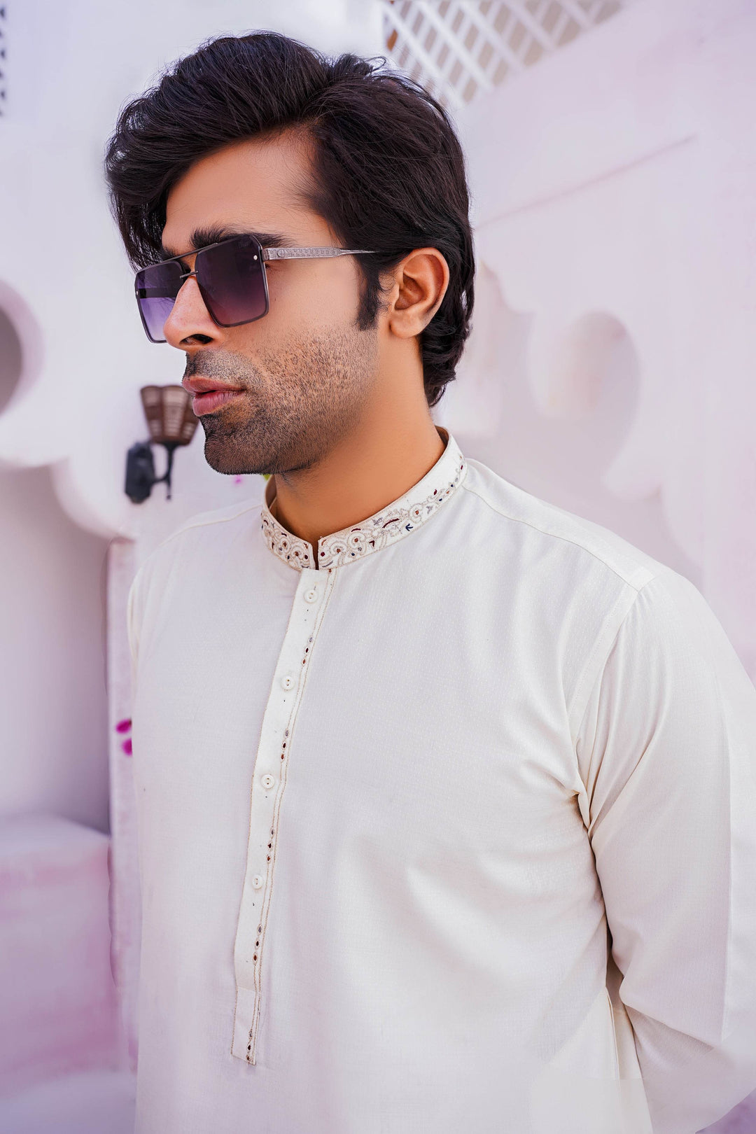 Pyramid Off-White Kameez Shalwar | ADKS-089 - Al-Deebaj