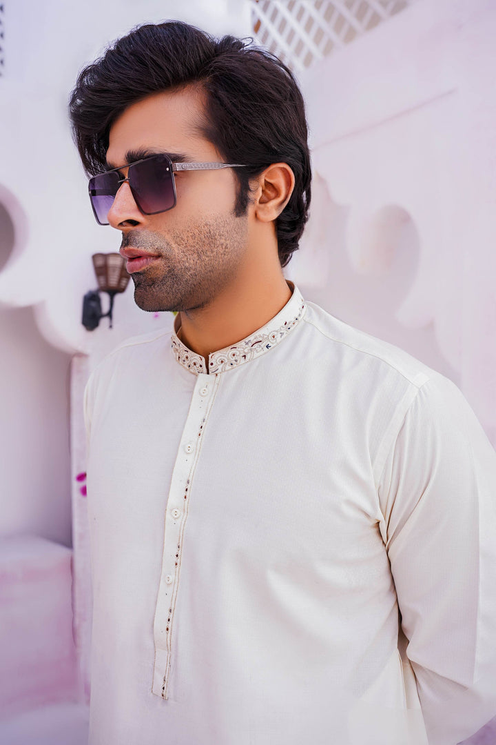 Pyramid Off-White Kameez Shalwar | ADKS-089 - Al-Deebaj