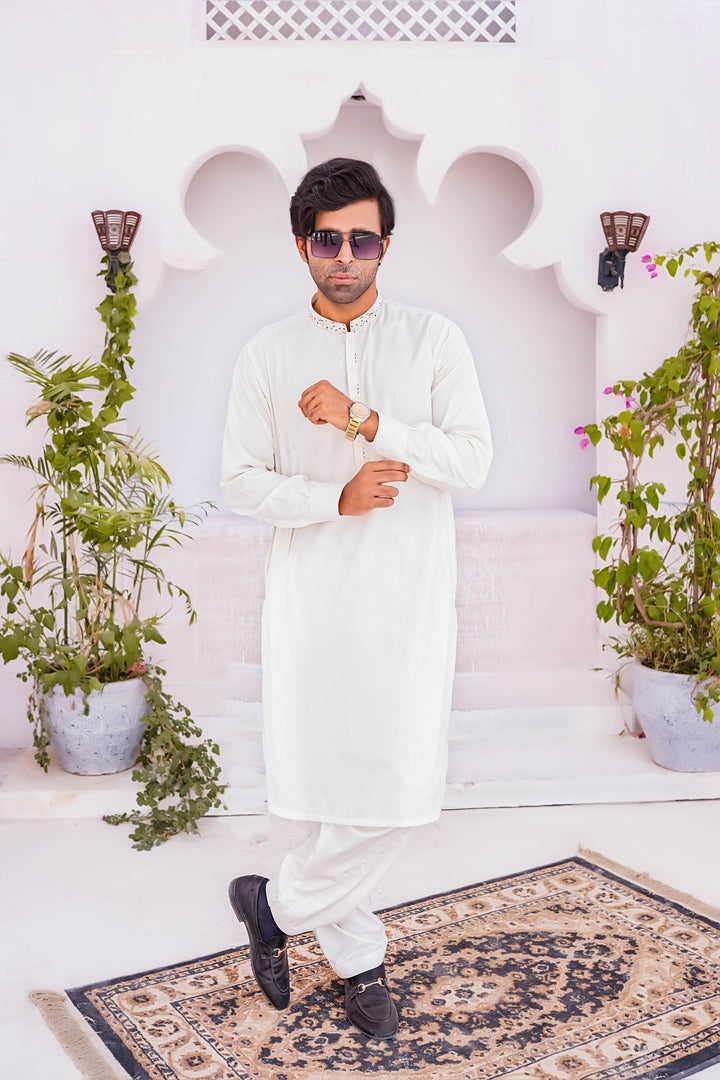 Pyramid Off-White Kameez Shalwar | ADKS-089 - Al-Deebaj