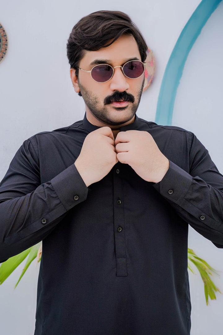 Black Blended Kurta Shalwar | ADKS-074 - Al-Deebaj