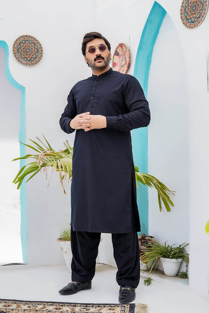 Black Blended Kurta Shalwar | ADKS-074 - Al-Deebaj