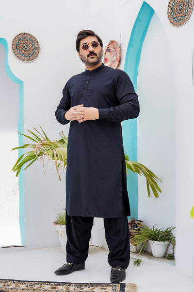 Black Blended Kurta Shalwar | ADKS-074 - Al-Deebaj