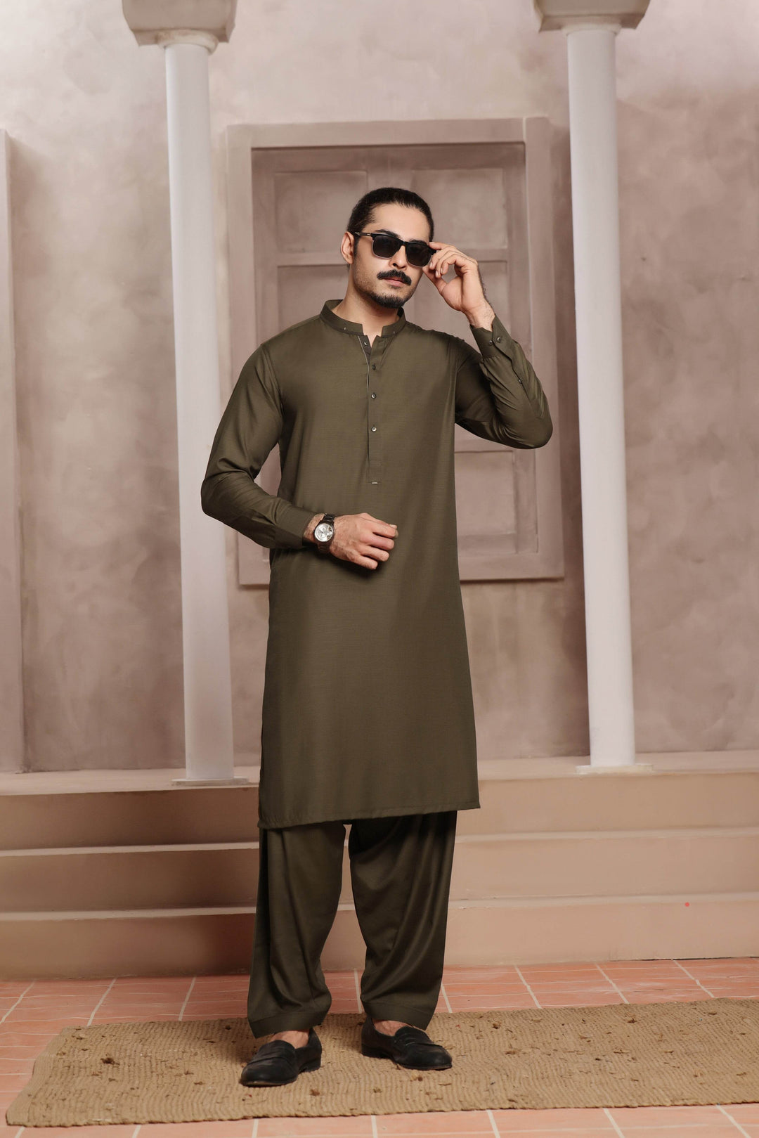 Brown Self Kurta Shalwar | ADKS-096 - Al-Deebaj