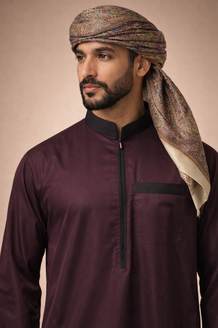 Burgundy Zipper Jubbah | J037