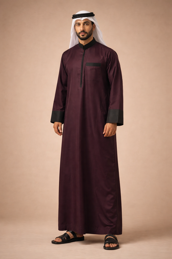 Burgundy Zipper Jubbah | J037