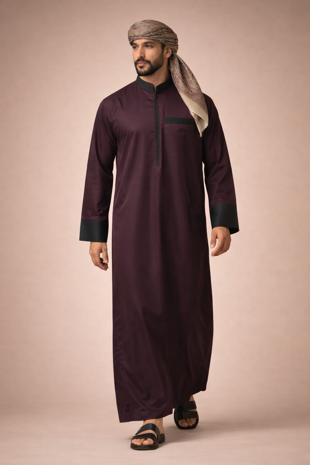 Burgundy Zipper Jubbah | J037