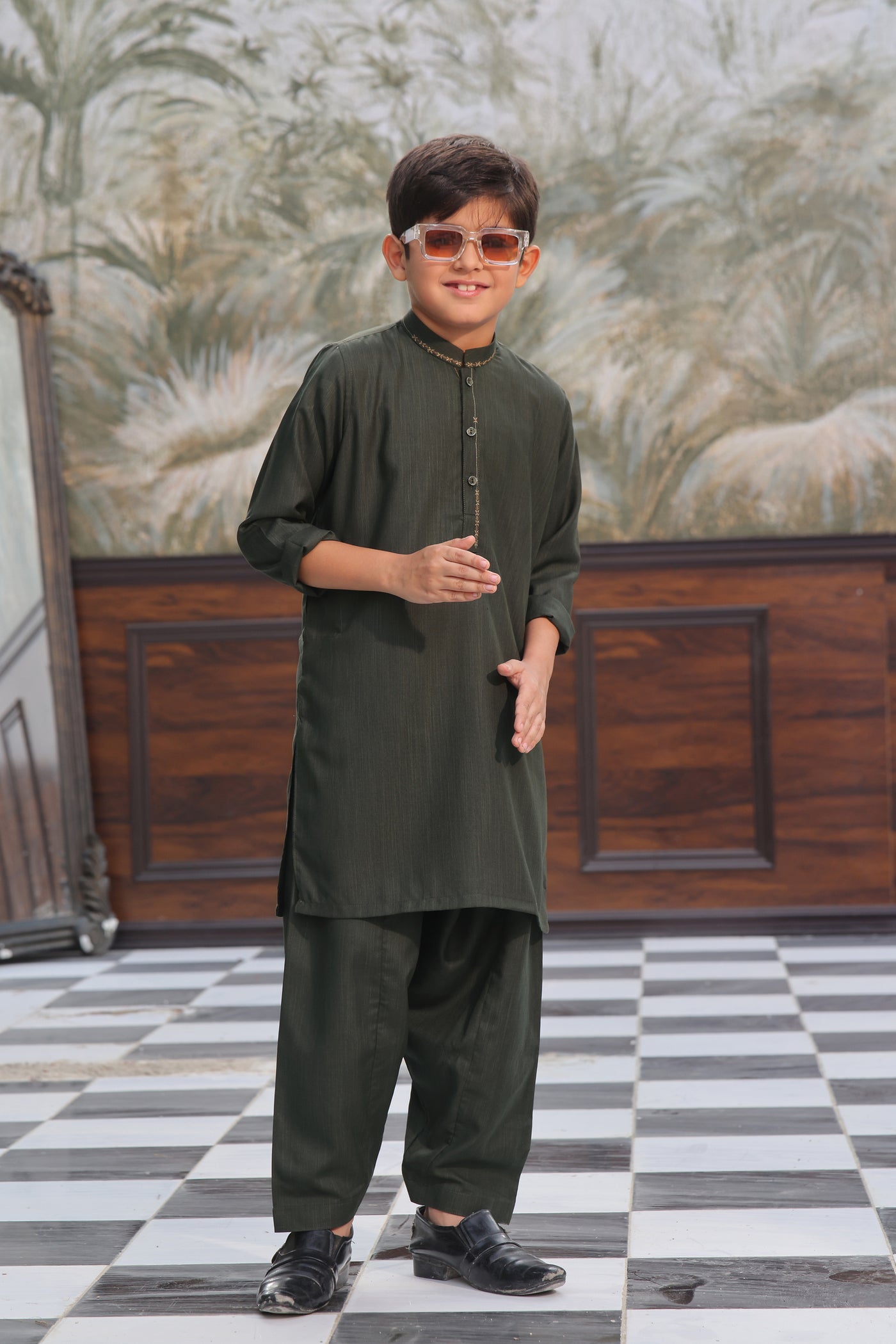 Green Self Kids Kurta Shalwar