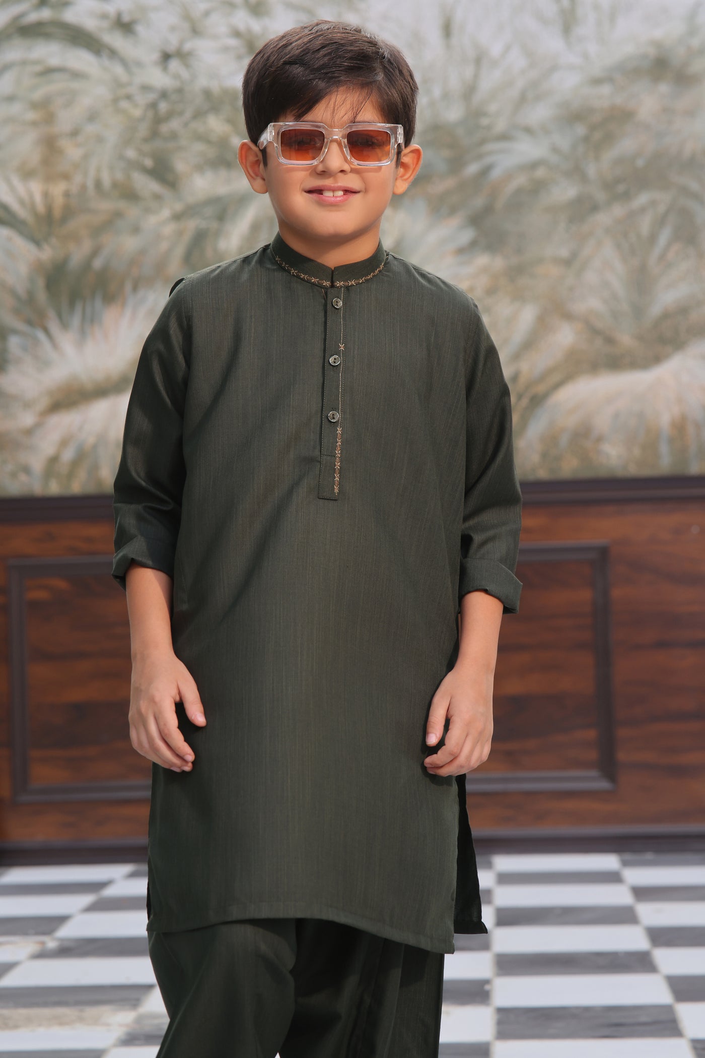 Green Self Kids Kurta Shalwar