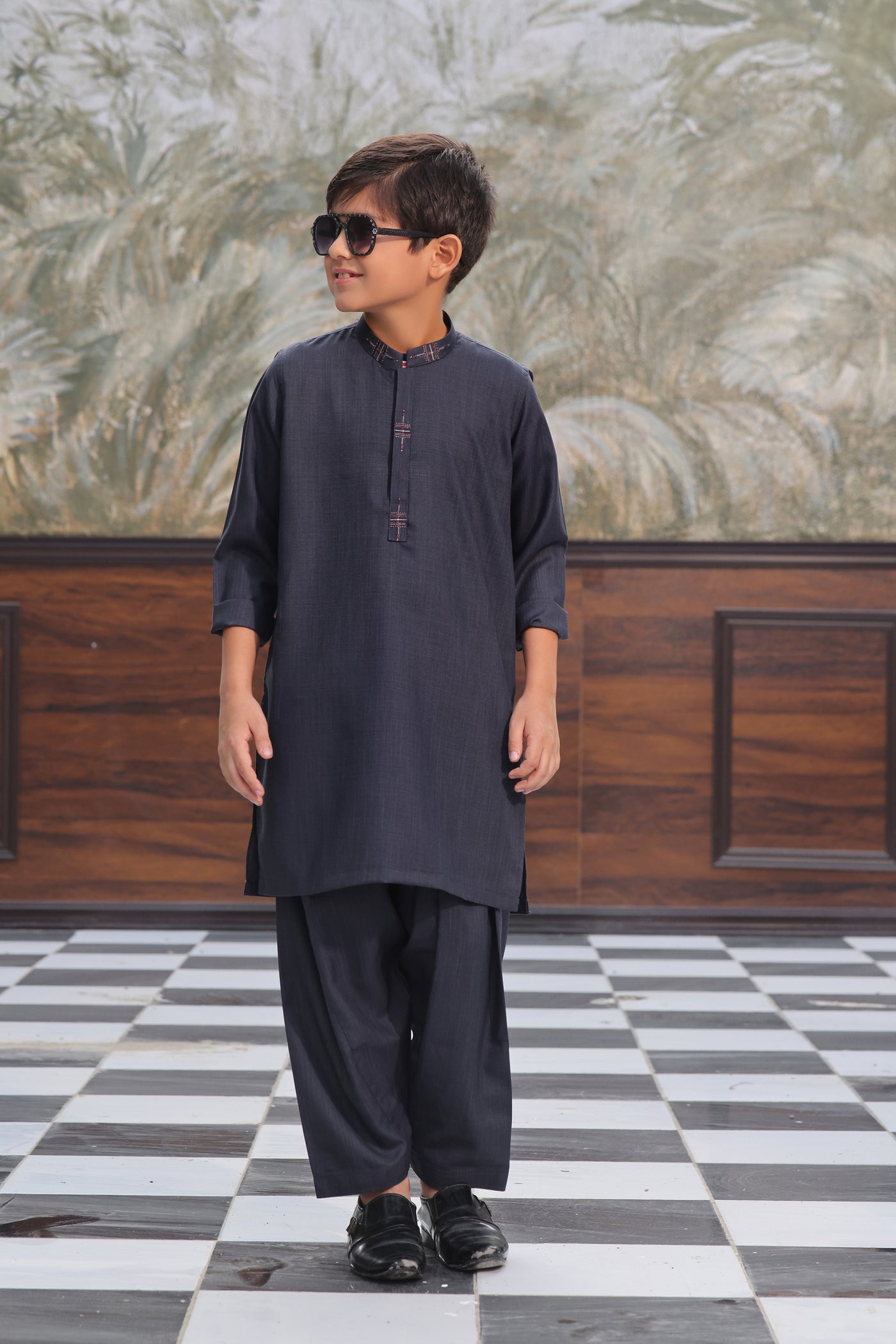 Greyish Blue Kids Kurta Shalwar