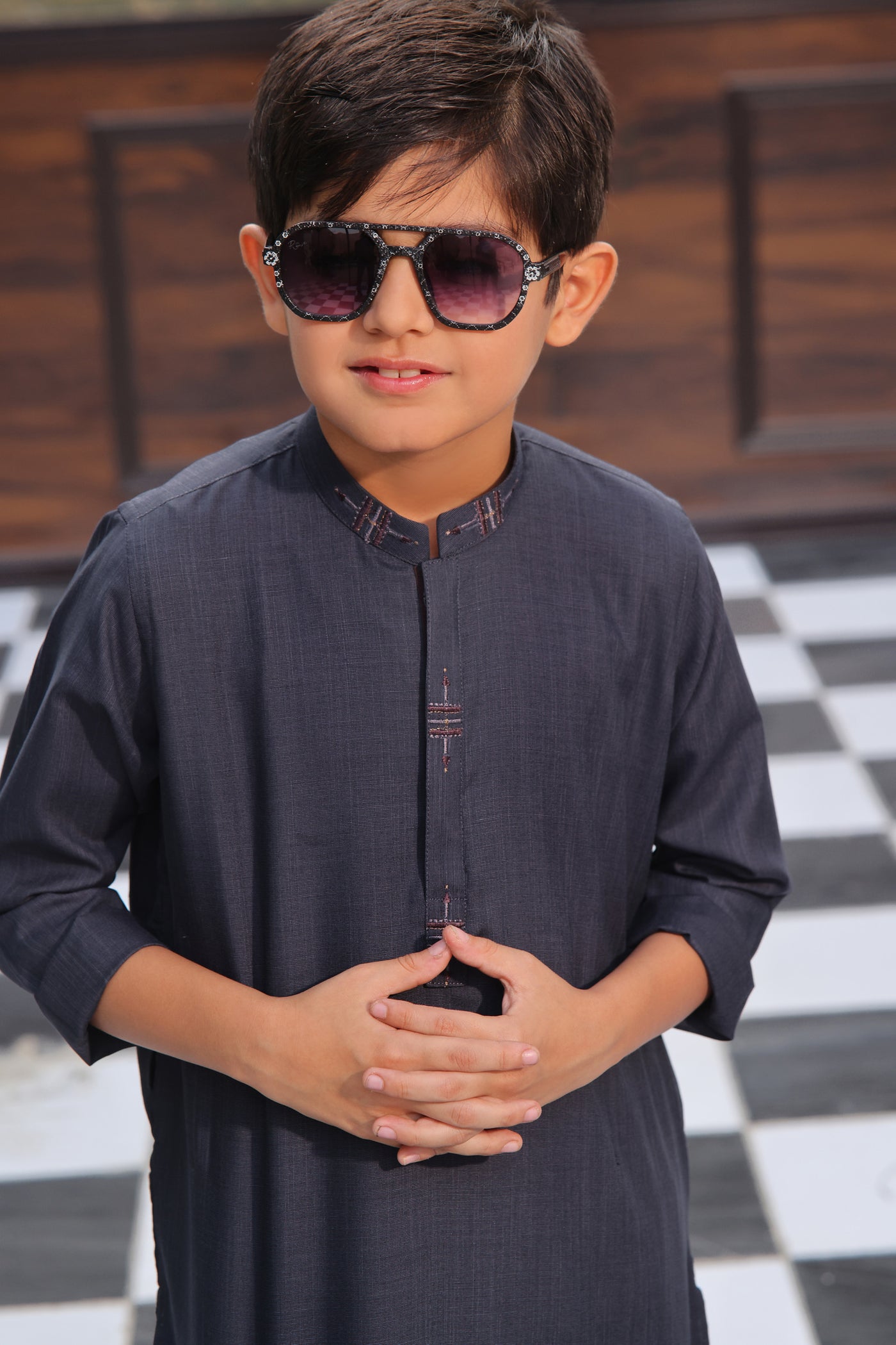 Greyish Blue Kids Kurta Shalwar