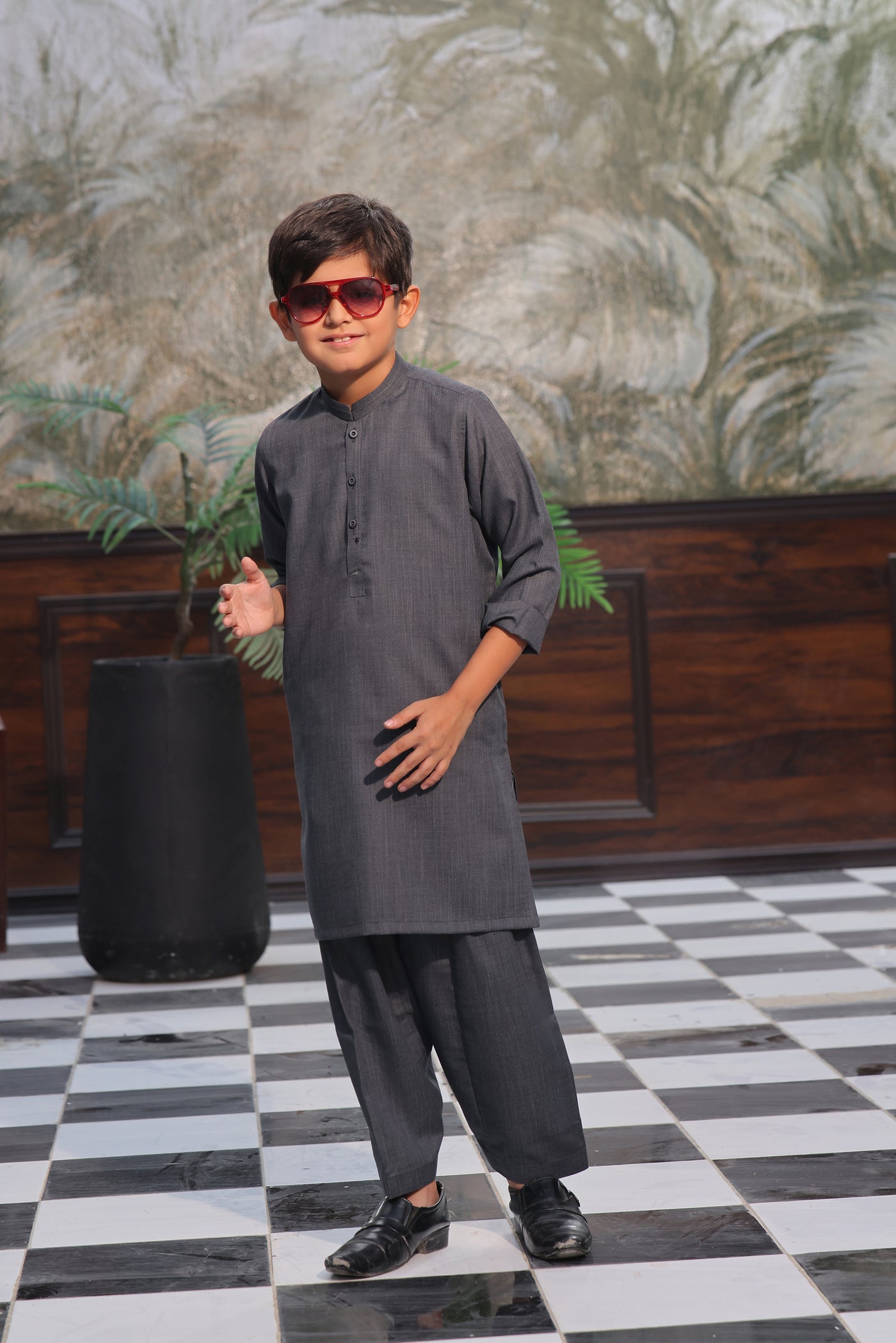 Dark Grey Kids Kurta Shalwar