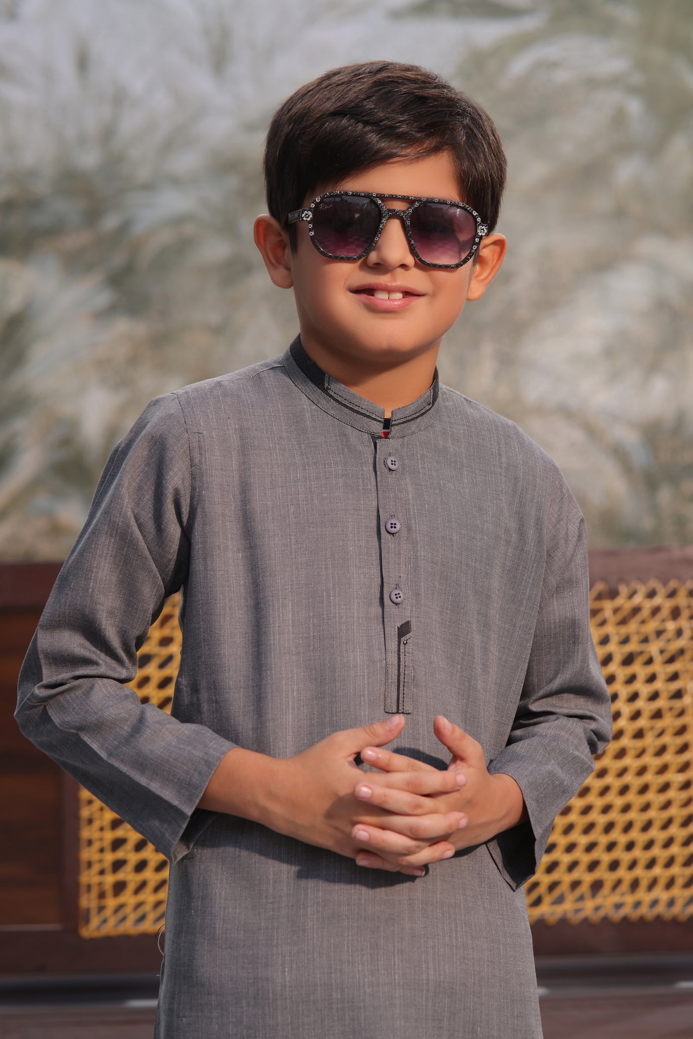 Grey Self Kids Kurta Shalwar