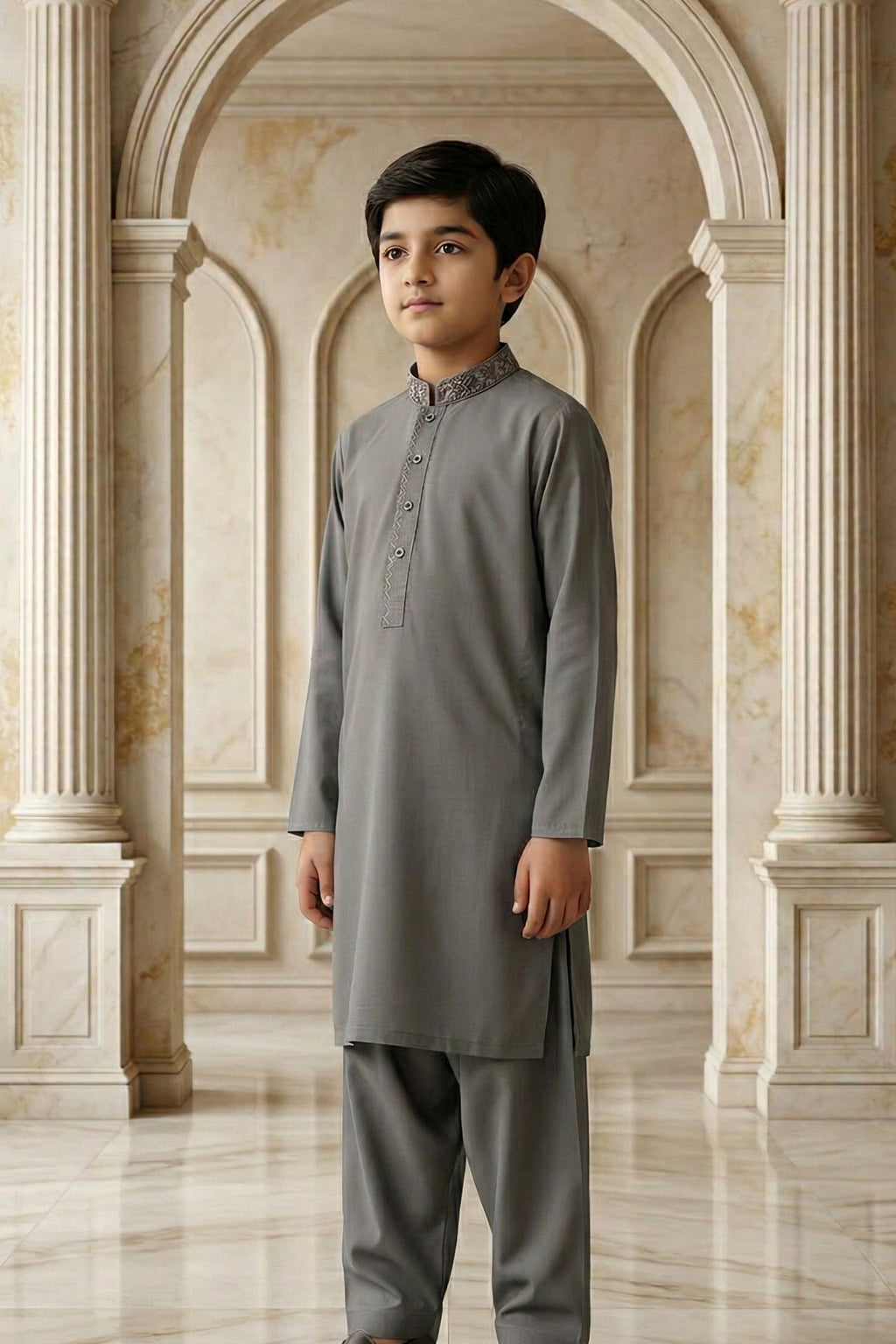 Greenish Grey Emb Kids | KDS-44