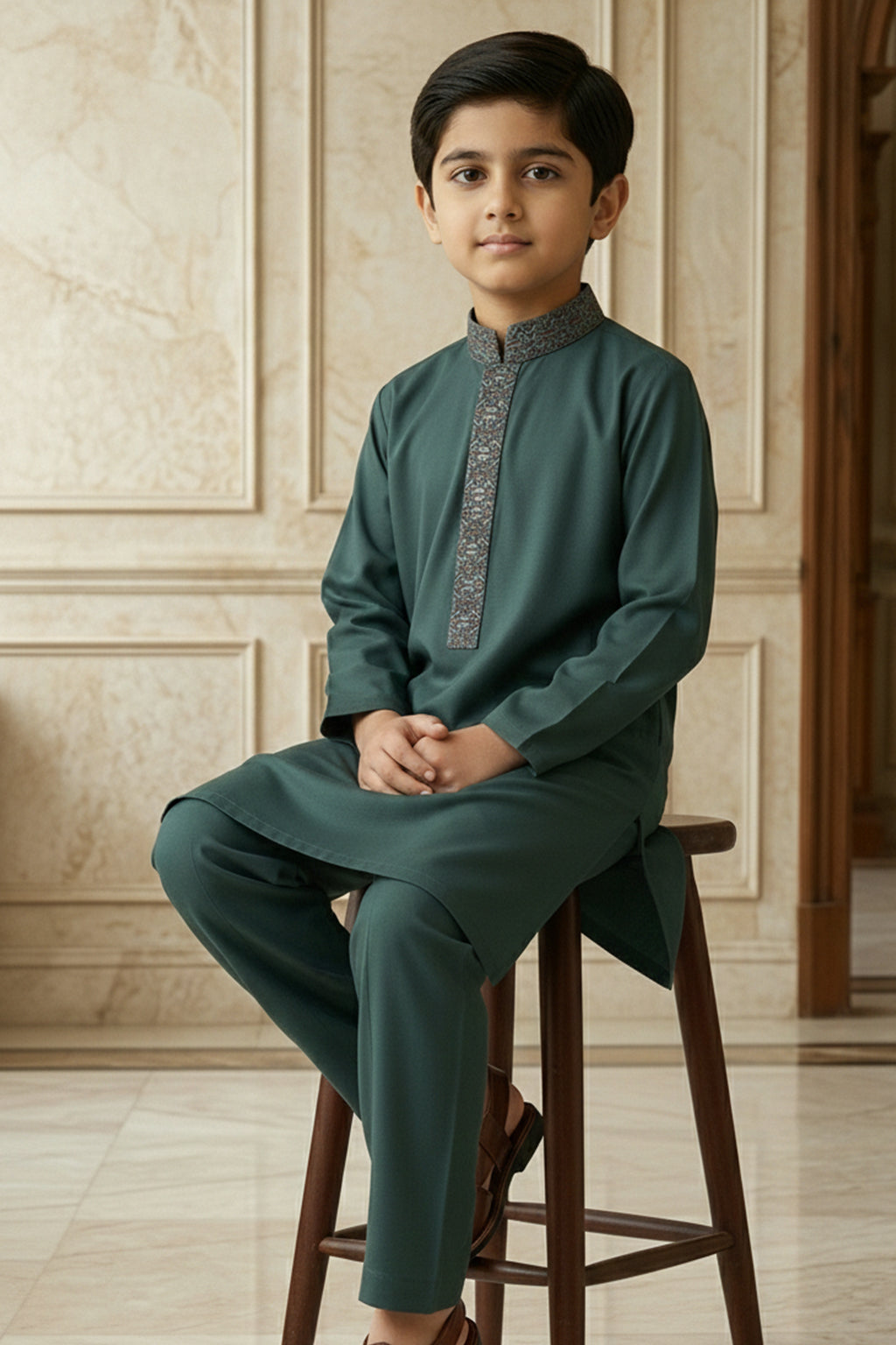 Bottle Green Emb Kids K-S | KDS-47