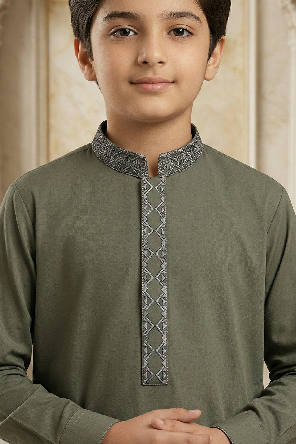 Olive Green Emb Kids K-S | KDS-48