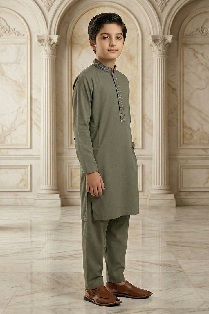 Olive Green Emb Kids K-S | KDS-48