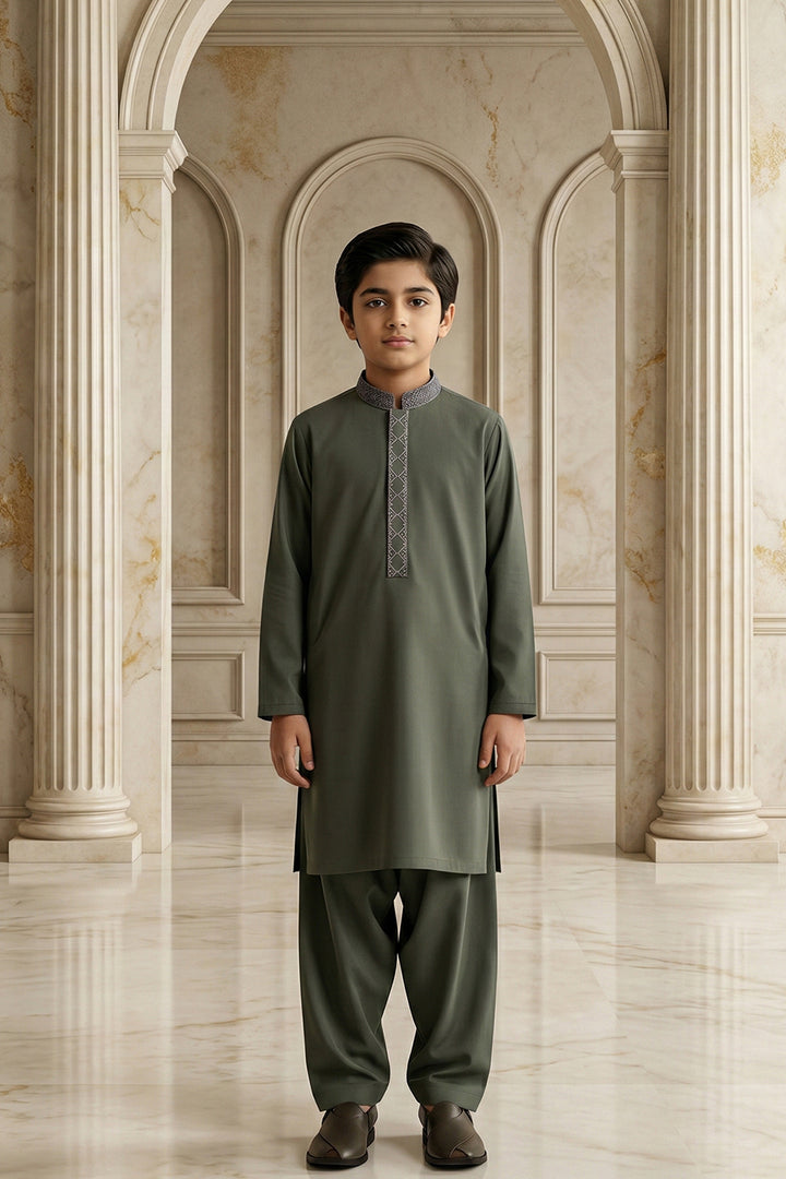 Olive Green Emb Kids K-S | KDS-48