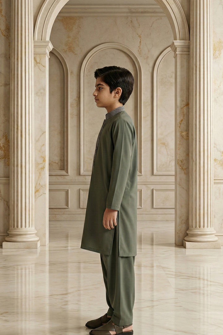 Olive Green Emb Kids K-S | KDS-48