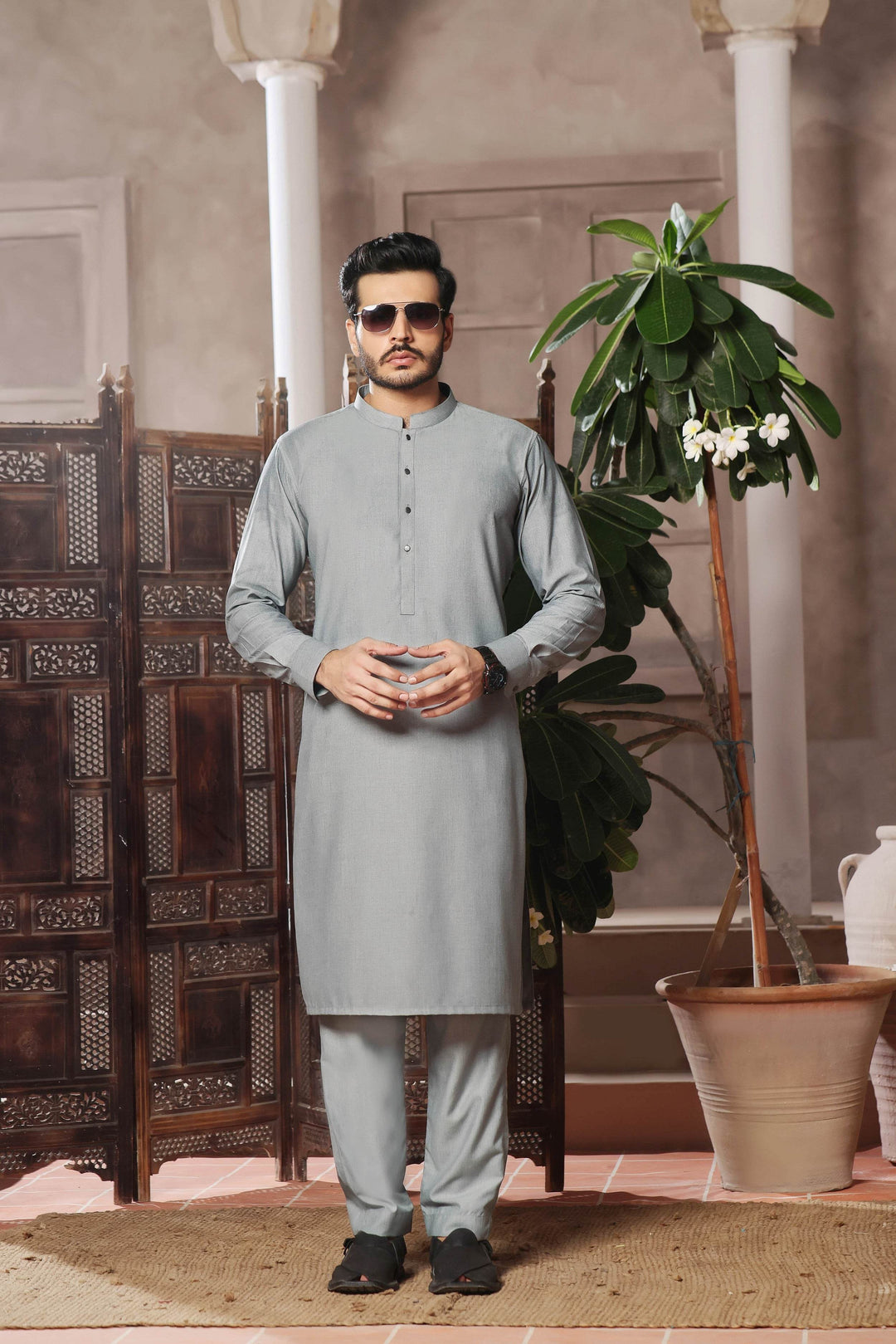 Nayab Malaysia Grey Kurta Pajama | ADKP-014 - Al-Deebaj
