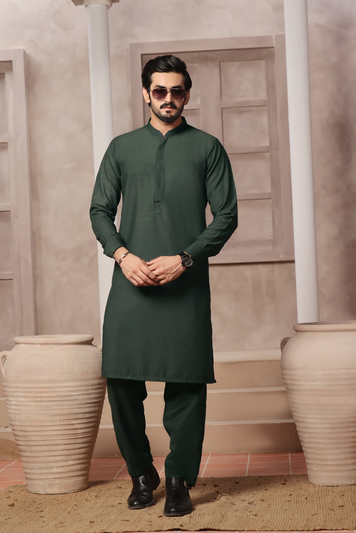 Green Self Kurta Pajama | ADKP-017