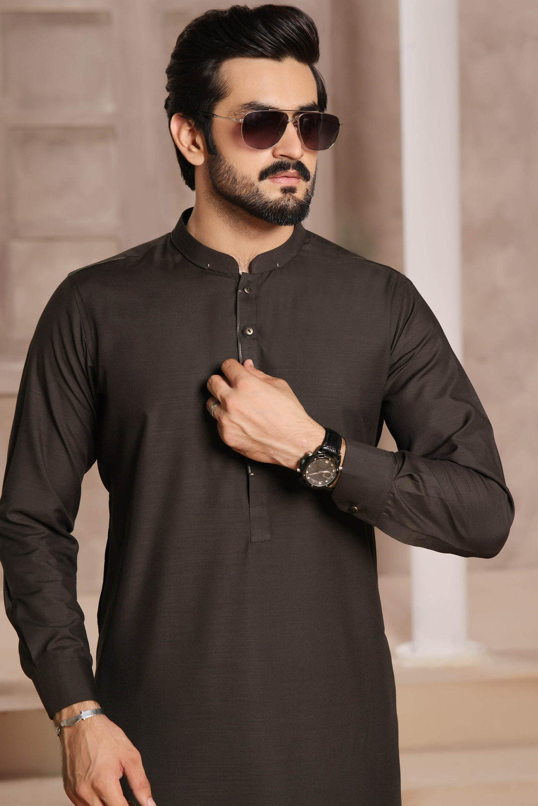 Dark Brown Self Kurta Pajama | ADKP-019 - Al-Deebaj