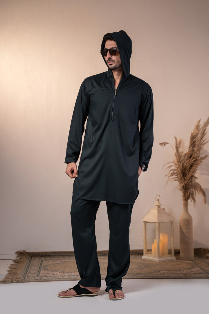 Green Hoodie Kurta Pajama | KP-46