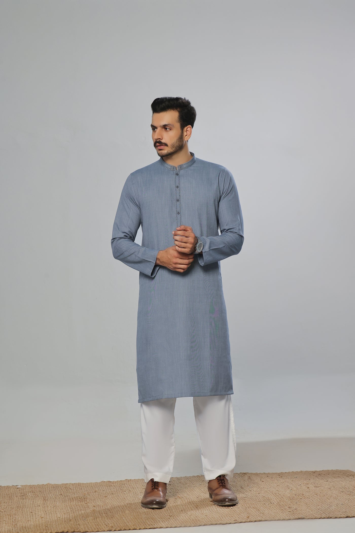 Light Grey Self Kurta | ADKR-022