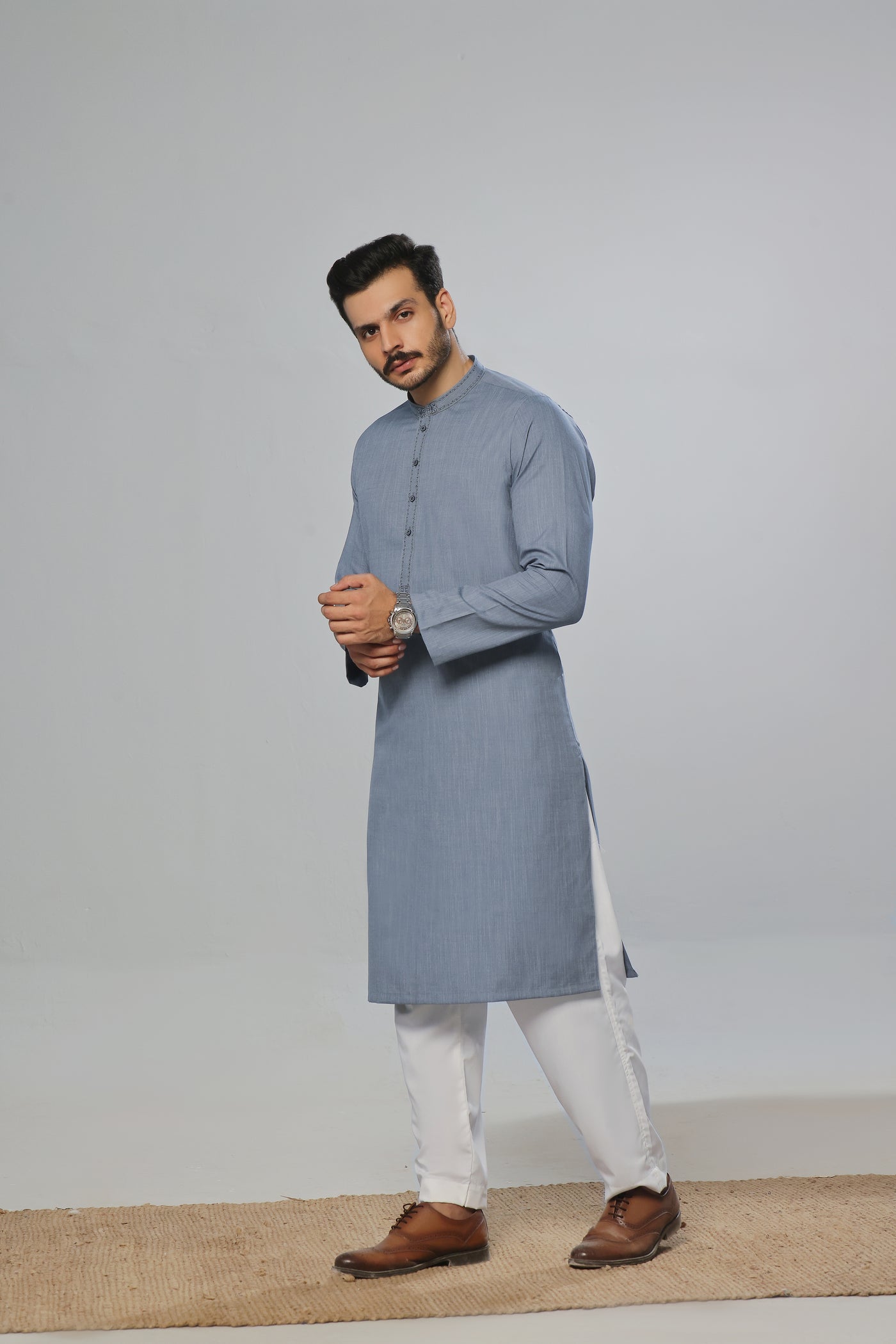 Light Grey Self Kurta | ADKR-022