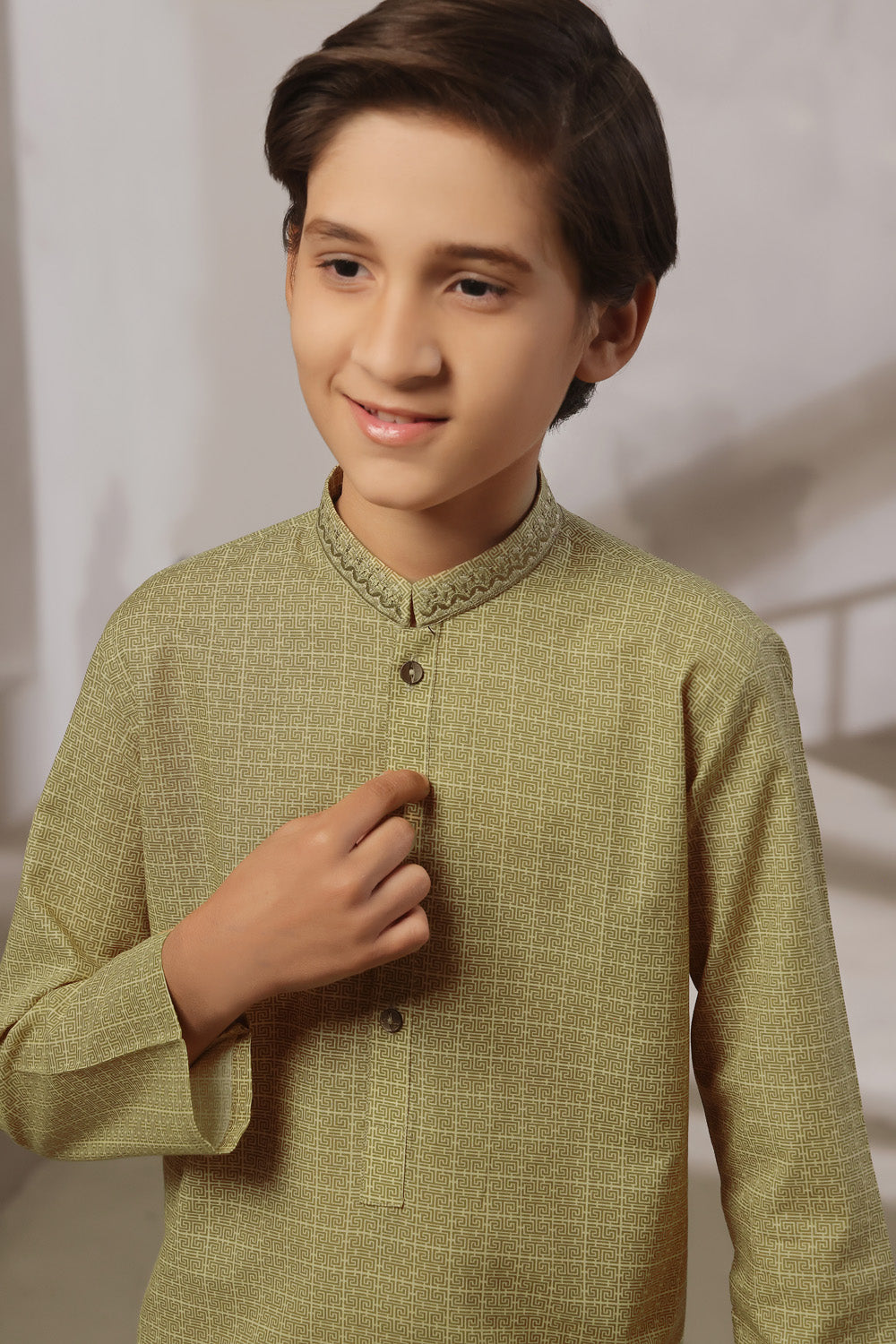 Khaaki Printed Kids Kurta | KRS-18