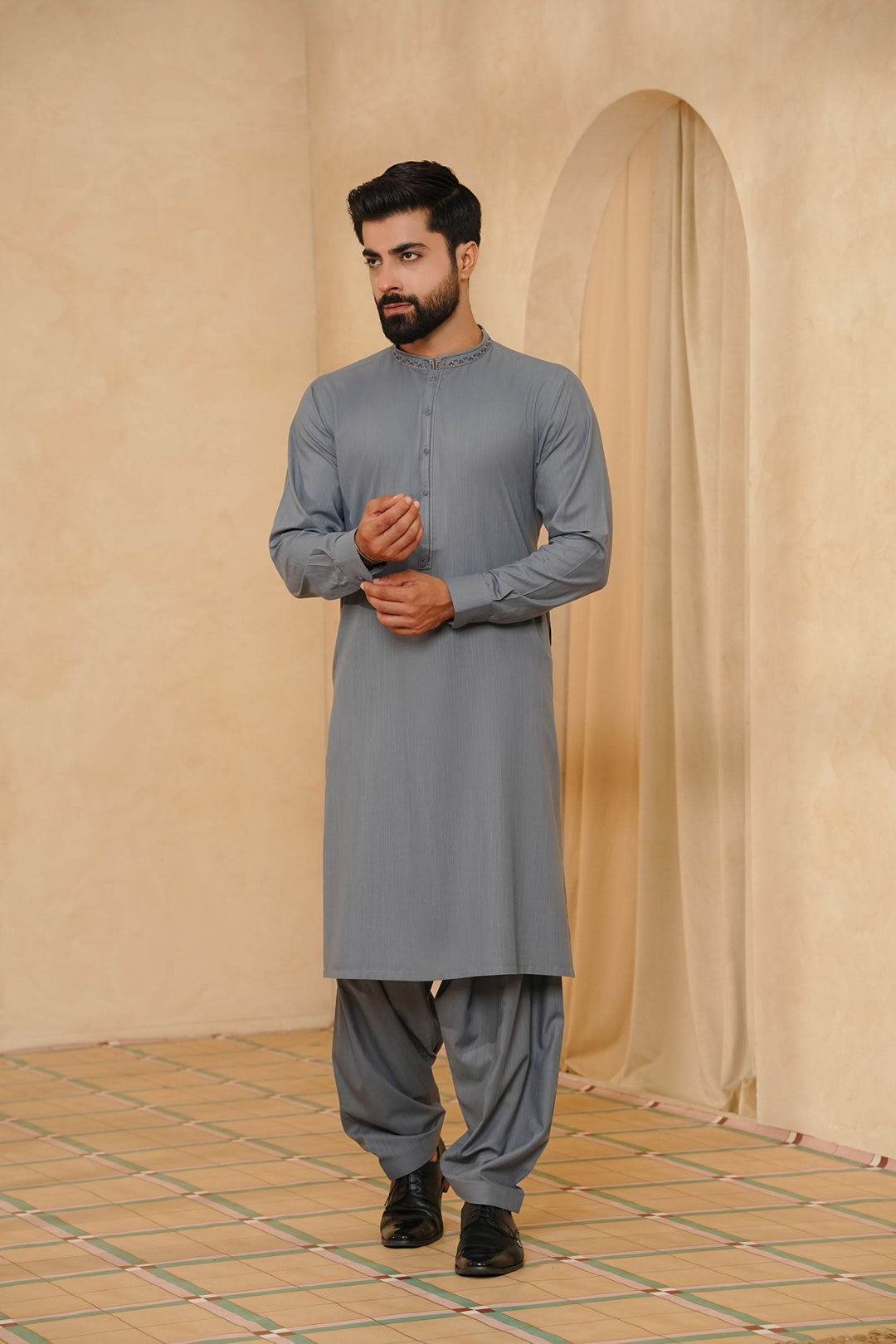 Grey Design Kurta Shalwar | KS-176 - Al-Deebaj
