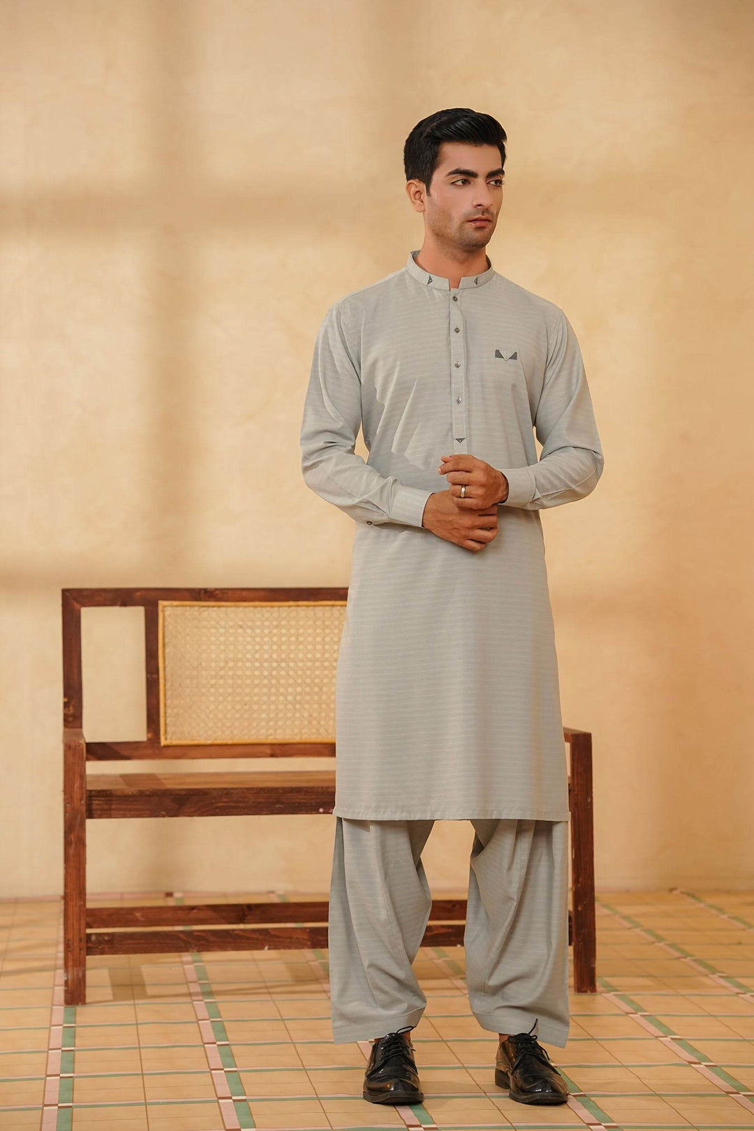 Light Grey Self Kurta Shalwar | KS-177 - Al-Deebaj